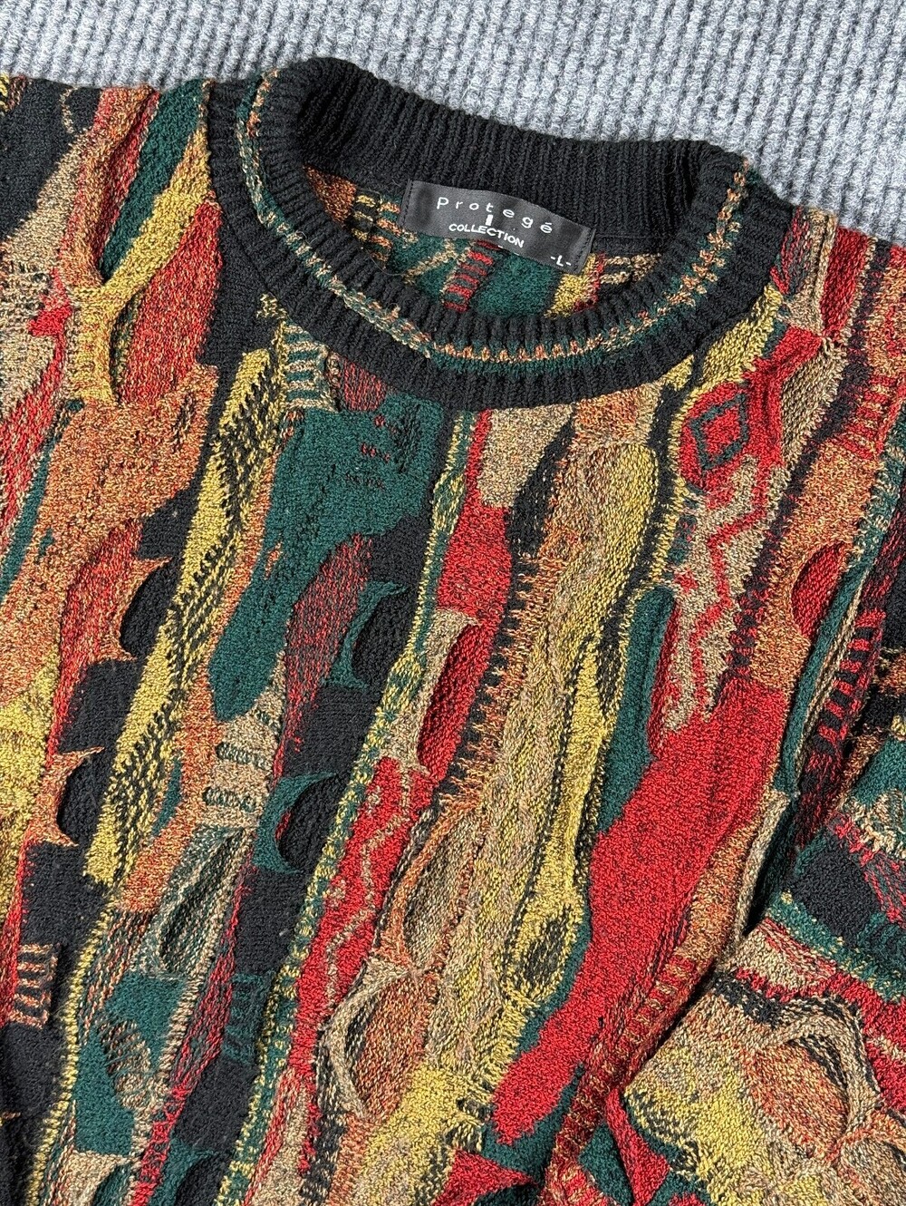 Vintage 90's Protégé Collection 3D Sweater Large Coogi Style Multicolor Abstract